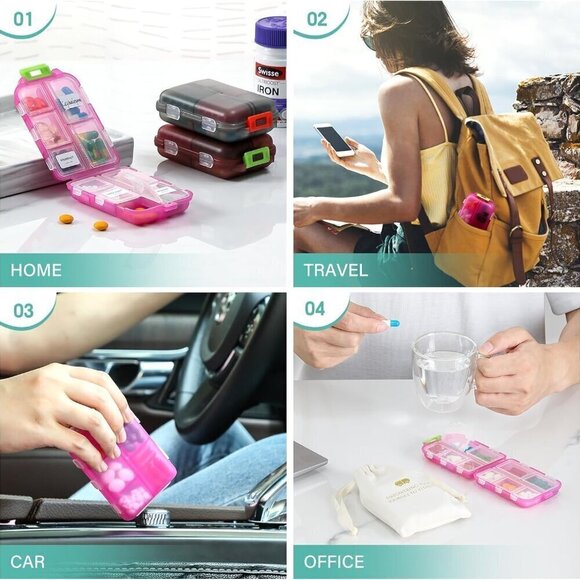 Travel Pill Organizer w Labels & 1 Drawstring Pouch (PINK) / BRAND NEW SEALED - Picture 6 of 10